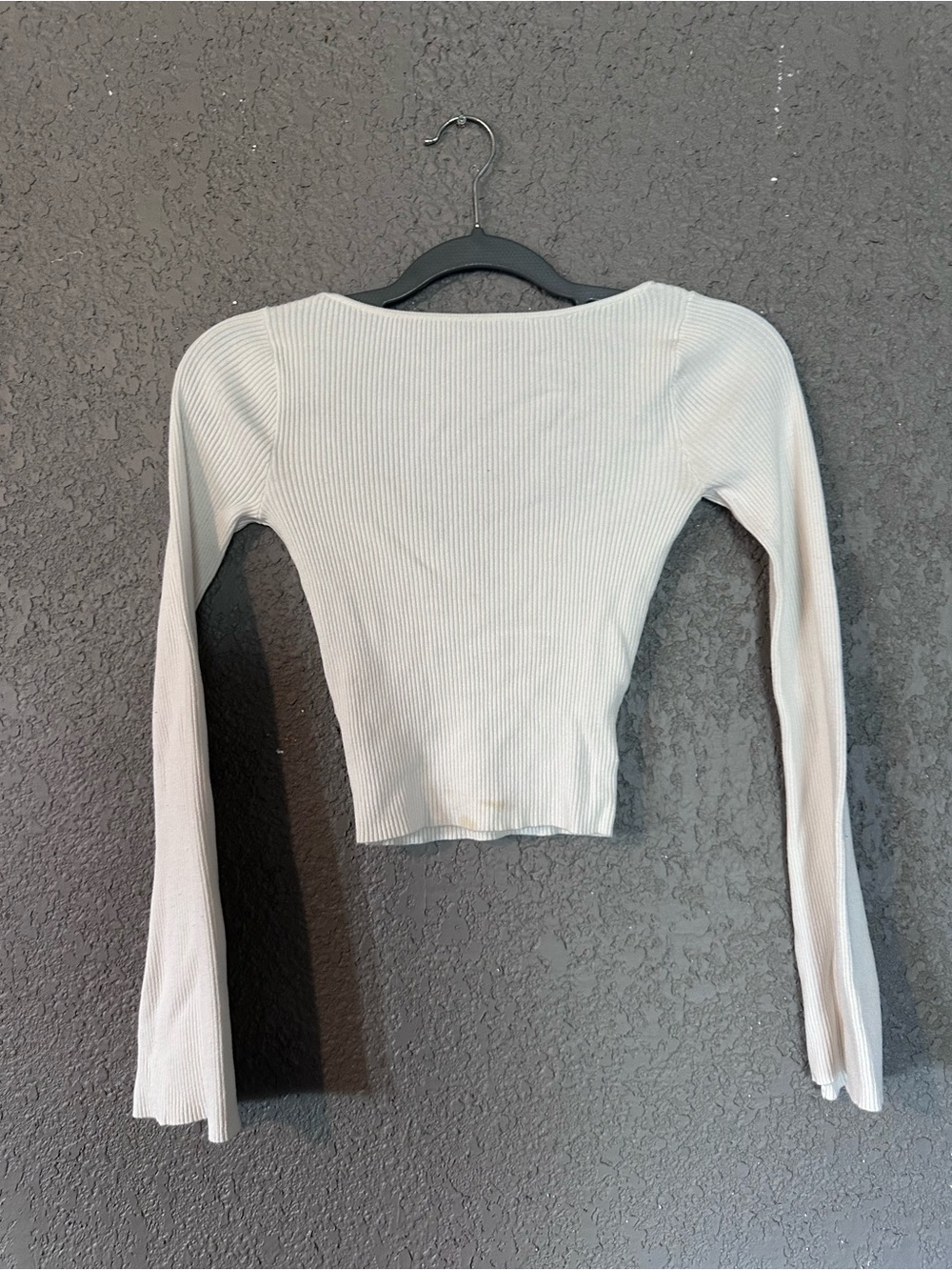 Divided Ribbed Long-Sleeve Crop Top - Cream